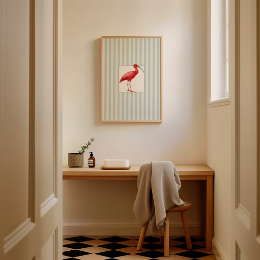 Watercolor Scarlet Ibis Striped Print