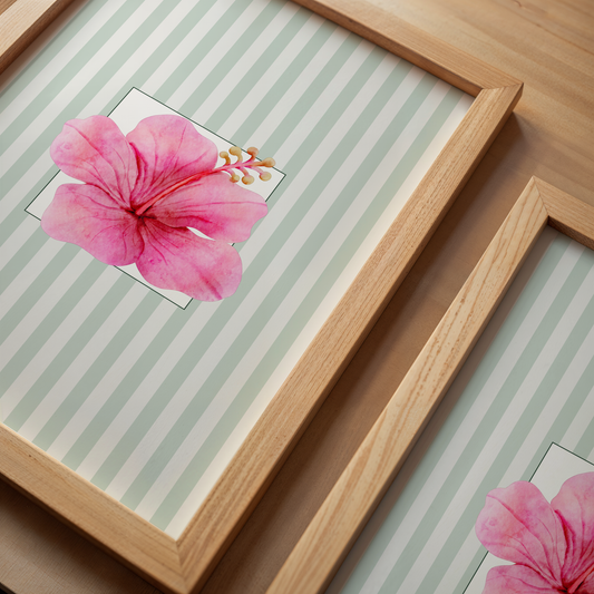 Watercolor Hibiscus Striped Print