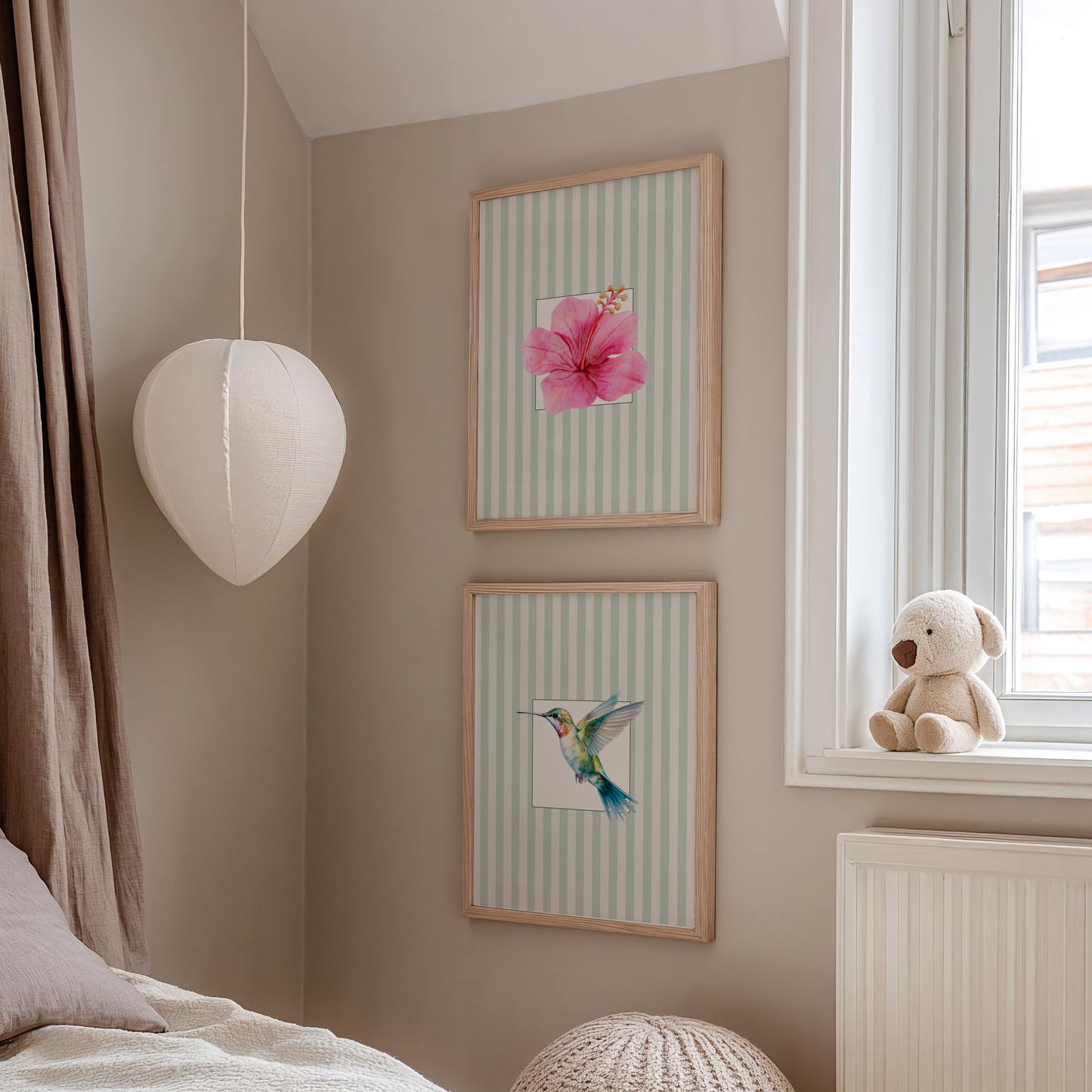 Watercolor Hibiscus Striped Print