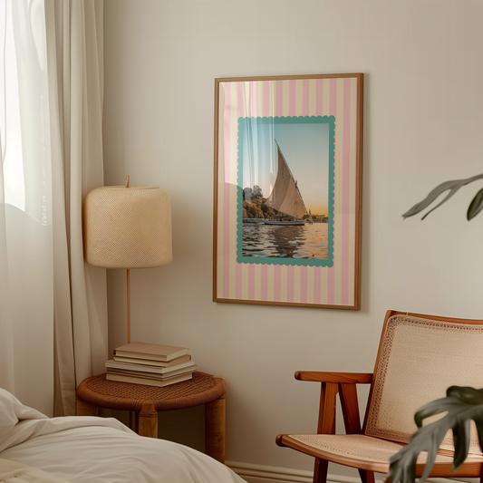 Vintage Stripe Sailboat Print