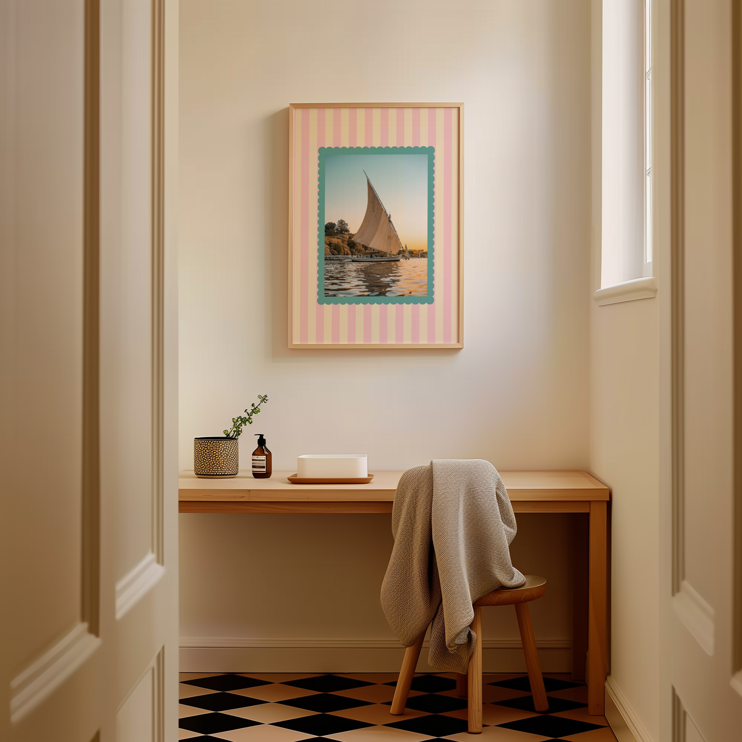 Vintage Stripe Sailboat Print