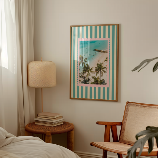 Vintage Stripe Tropical Coast Print