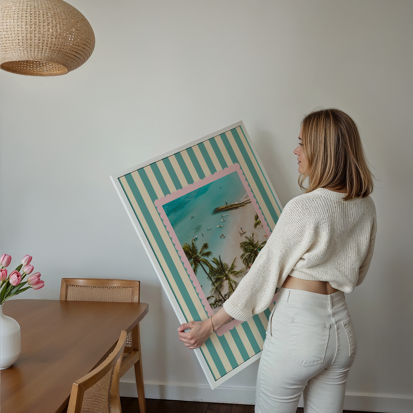 Vintage Stripe Tropical Coast Print