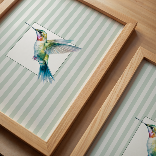 Watercolor Hummingbird Striped Print