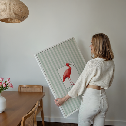 Watercolor Scarlet Ibis Striped Print