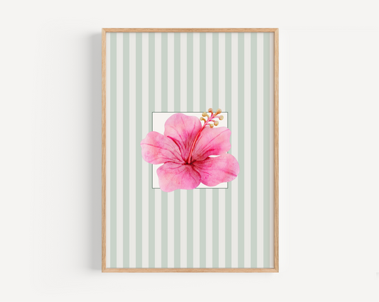 Watercolor Hibiscus Striped Print