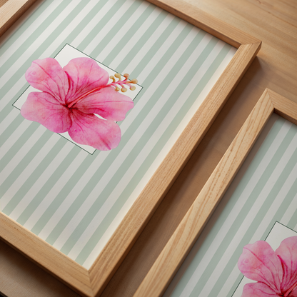 Watercolor Hibiscus Striped Print