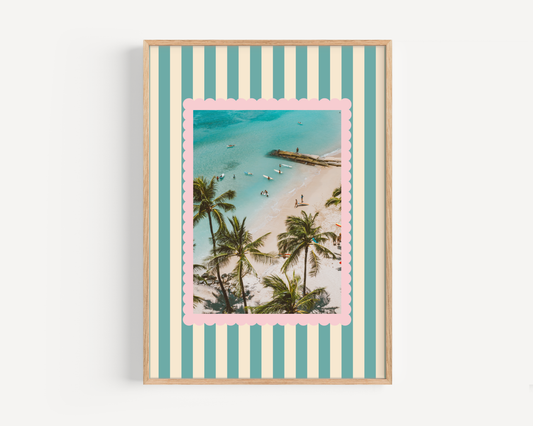 Vintage Stripe Tropical Coast Print