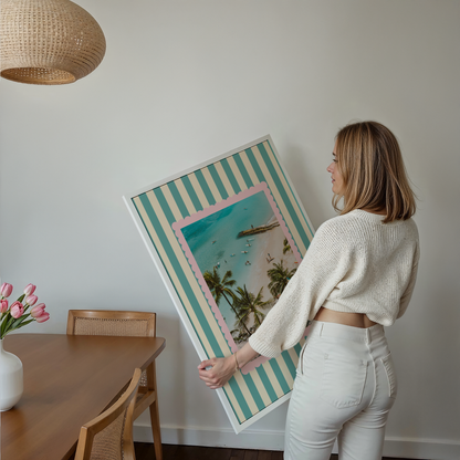 Vintage Stripe Tropical Coast Print