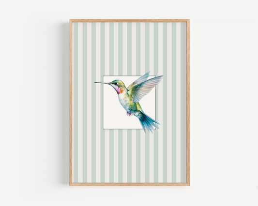 Watercolor Hummingbird Striped Print