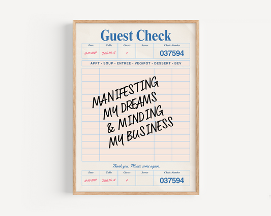 Manifesting & Minding My Business Guest Check Print