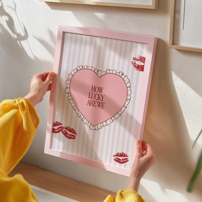 How Lucky Are We Ruffle Heart Print