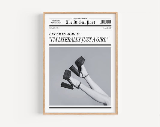 Literally Just a Girl Newspaper Print