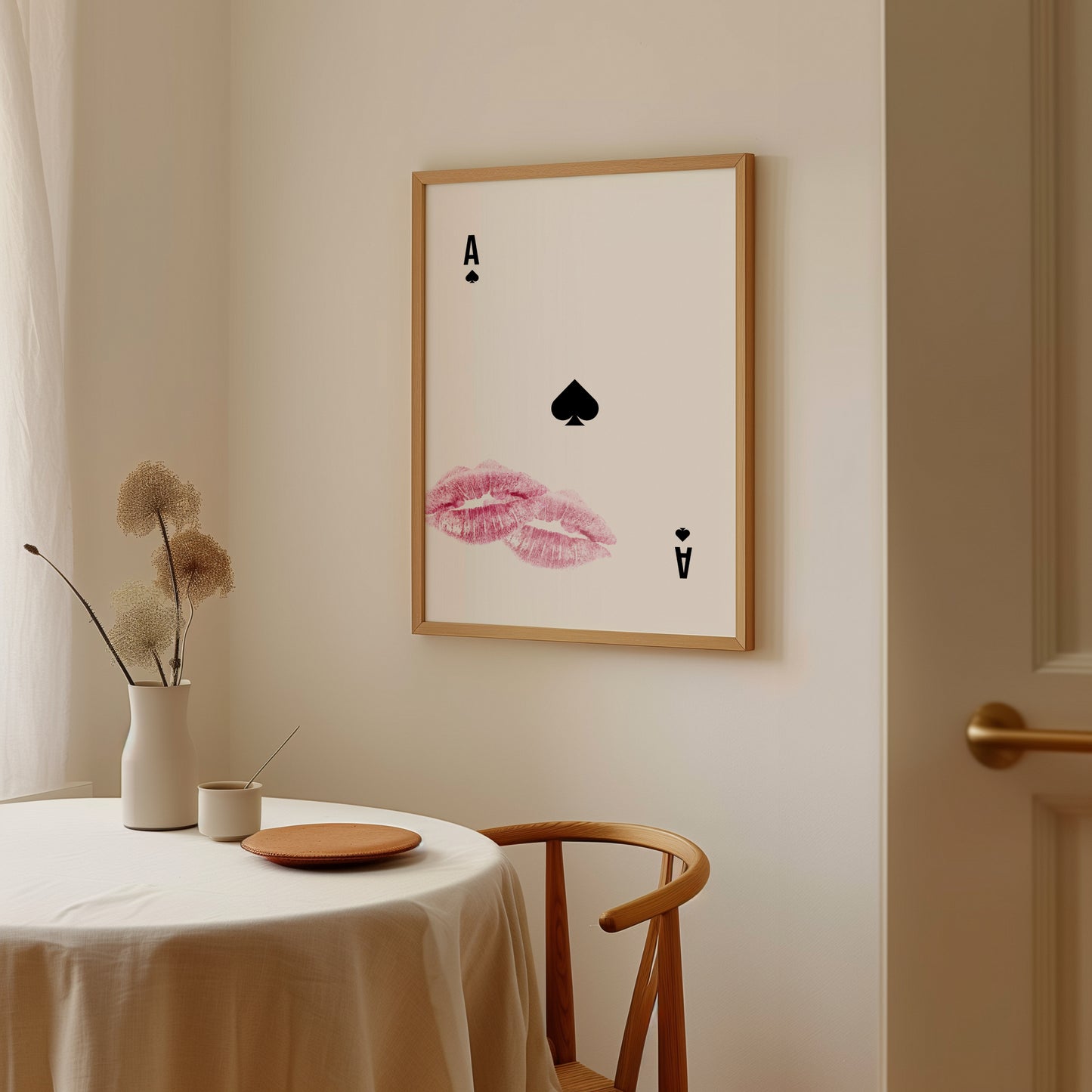 Ace of Spades Print with Pink Lipstick Kiss