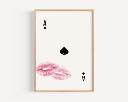 Ace of Spades Print with Pink Lipstick Kiss