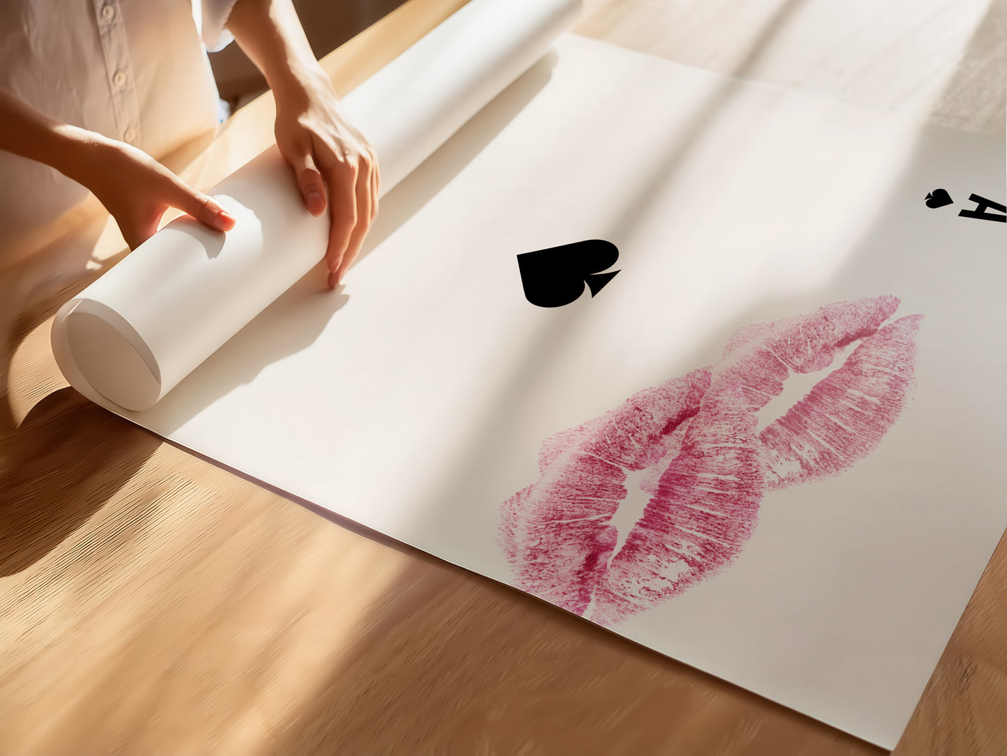 Ace of Spades Print with Pink Lipstick Kiss