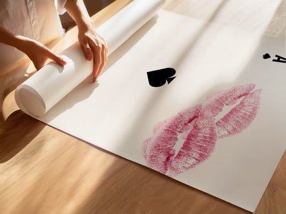 Ace of Spades Print with Pink Lipstick Kiss