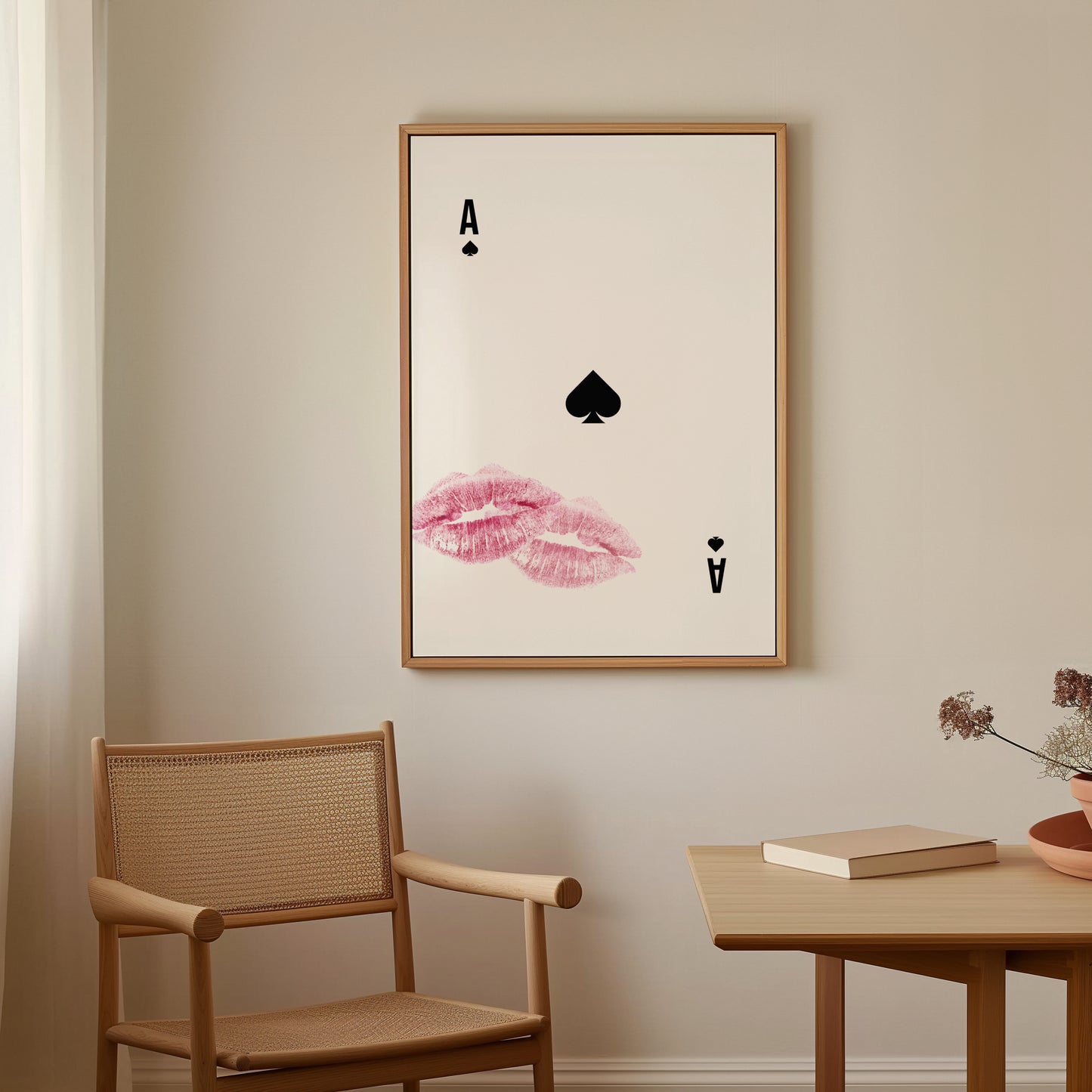 Ace of Spades Print with Pink Lipstick Kiss