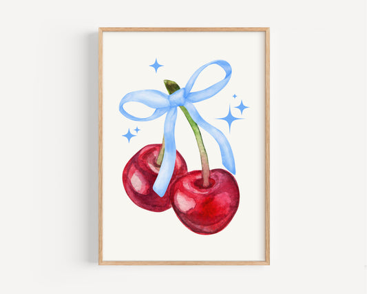 Blue Ribbon Cherry Print